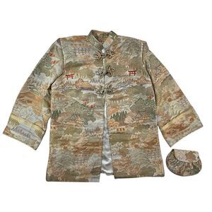 Vintage Japanese Kimono Jacket Obi Pagoda Silk Fabric Brocade Satin Small Purse